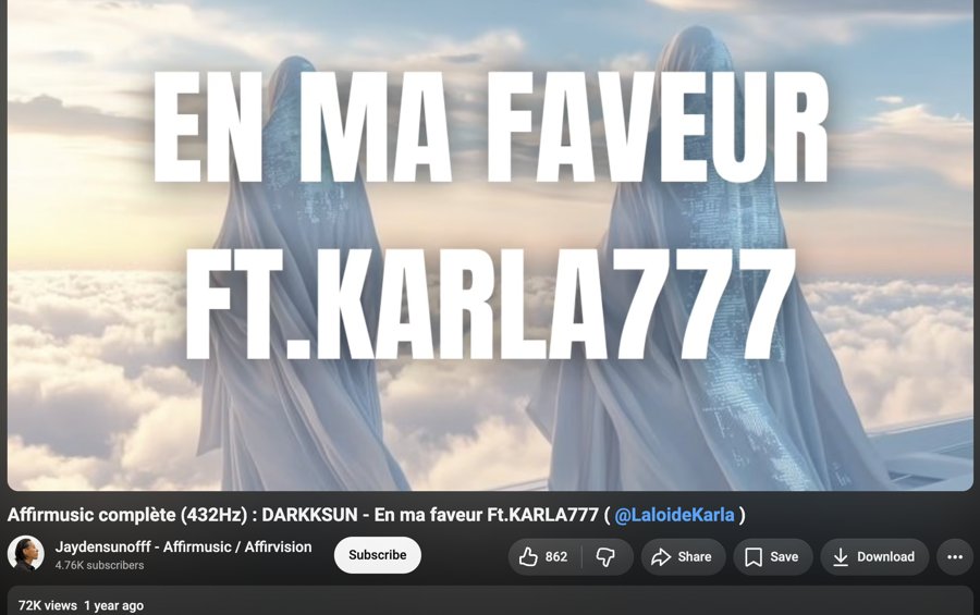 Affirmusic complète (432Hz) DARKKSUN - En ma faveur Ft.KARLA777, 72K vues sur YouTube